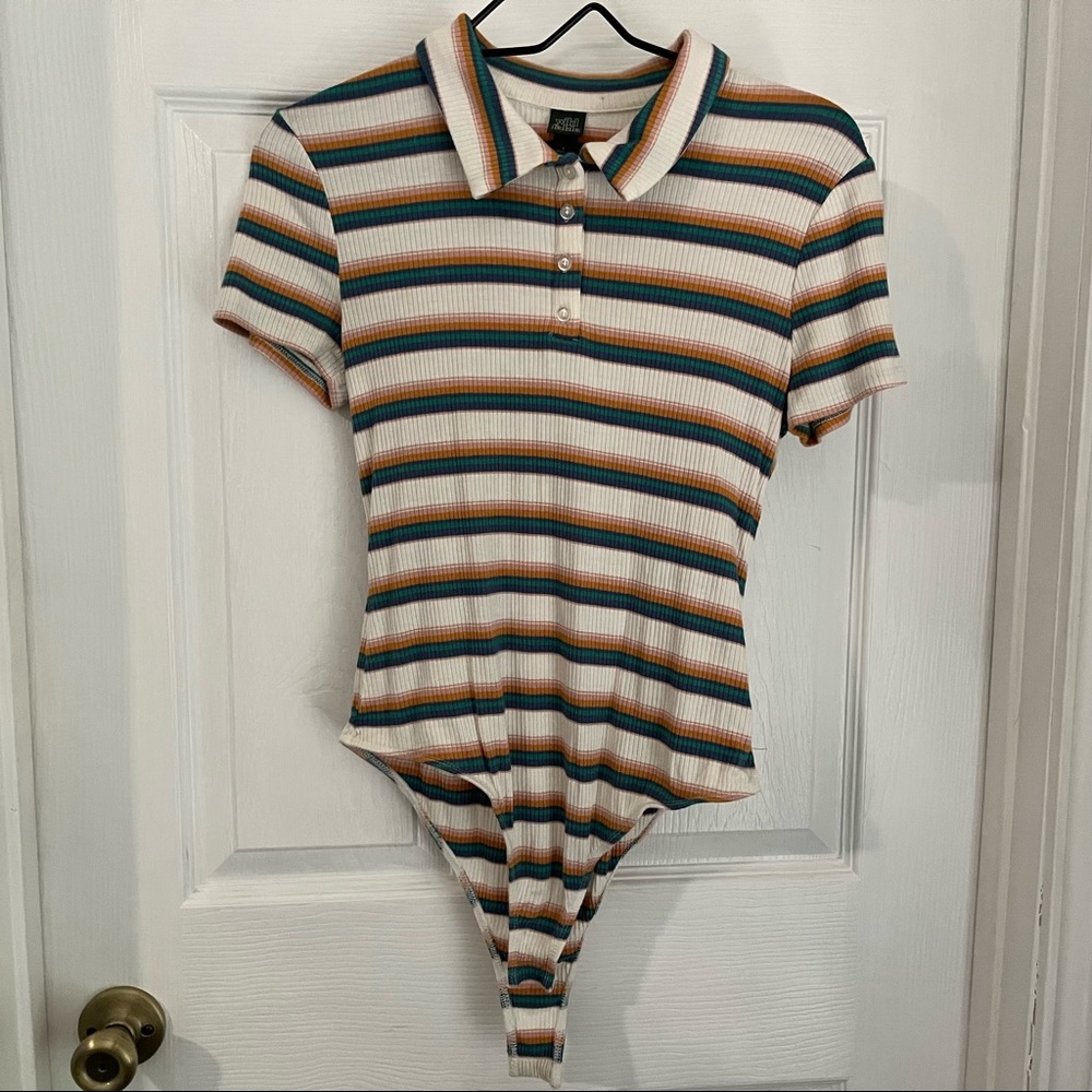 Striped, Collared Bodysuit